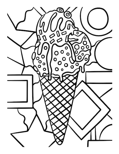 Premium vector ice cream in cone sweet food coloring page