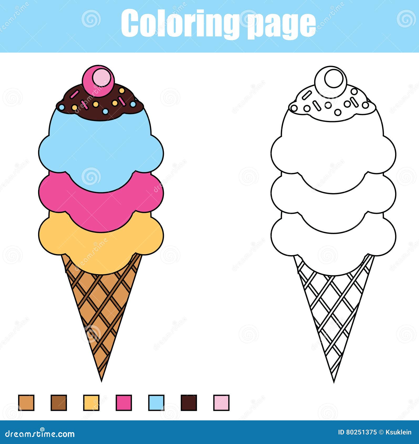 Coloring page with ice cream educational children game printable drawing kids activity stock vector