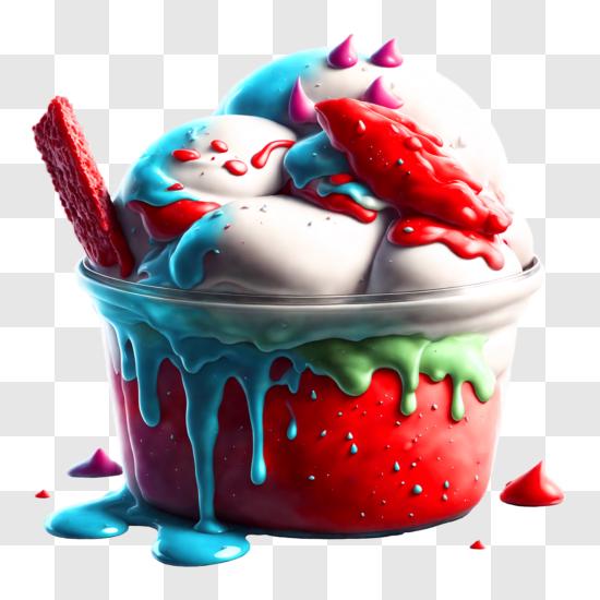 Download delicious ice cream sundae with colorful drizzle png online