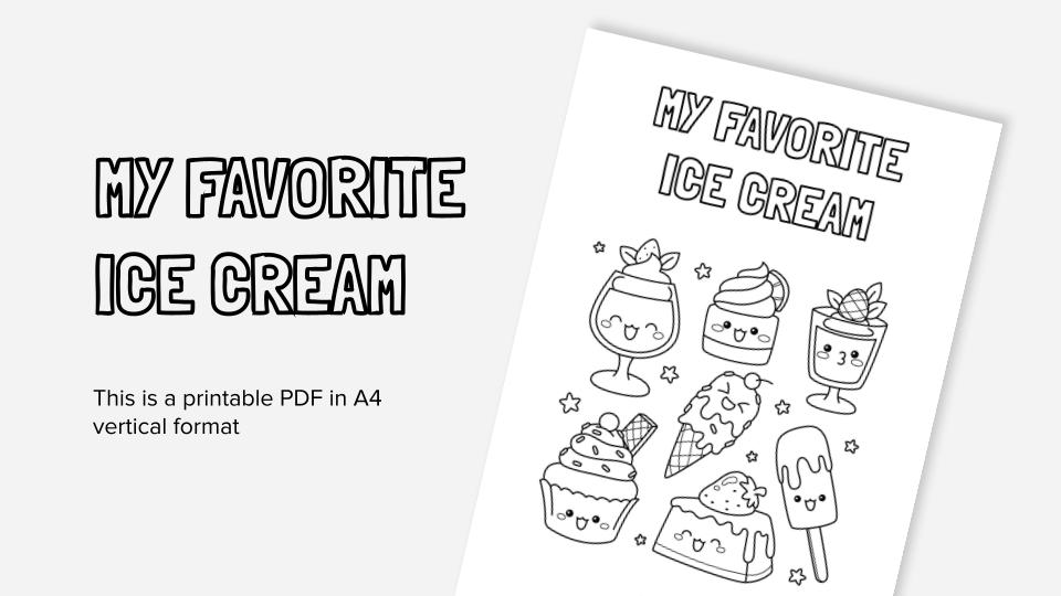 Delicious printable coloring worksheets in pdf about ice cream