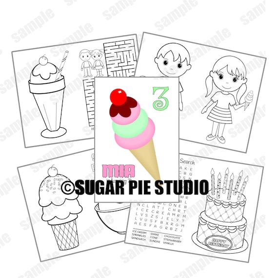 Ice cream birthday party favor coloring book gift personalized printable template colouring activity