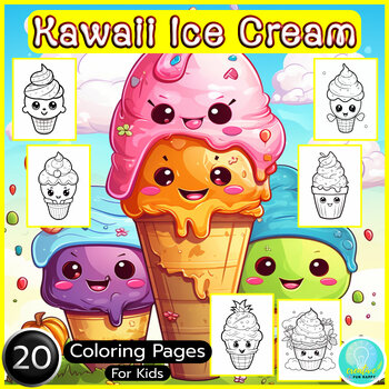 Ice cream coloring pages for kids kawaii style end of year summer party template