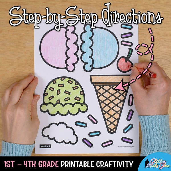 Ice cream coloring craft â summer writing activity template