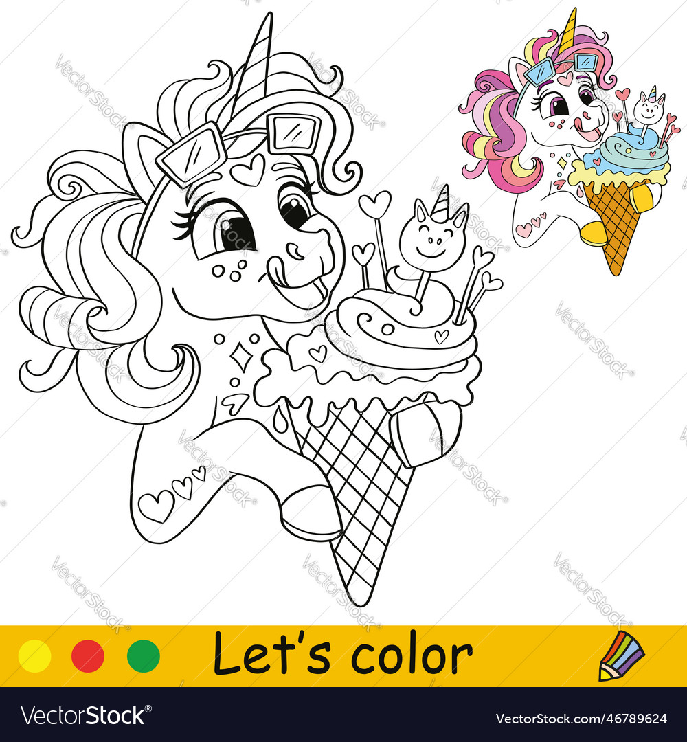 Unicorn coloring page with template royalty free vector