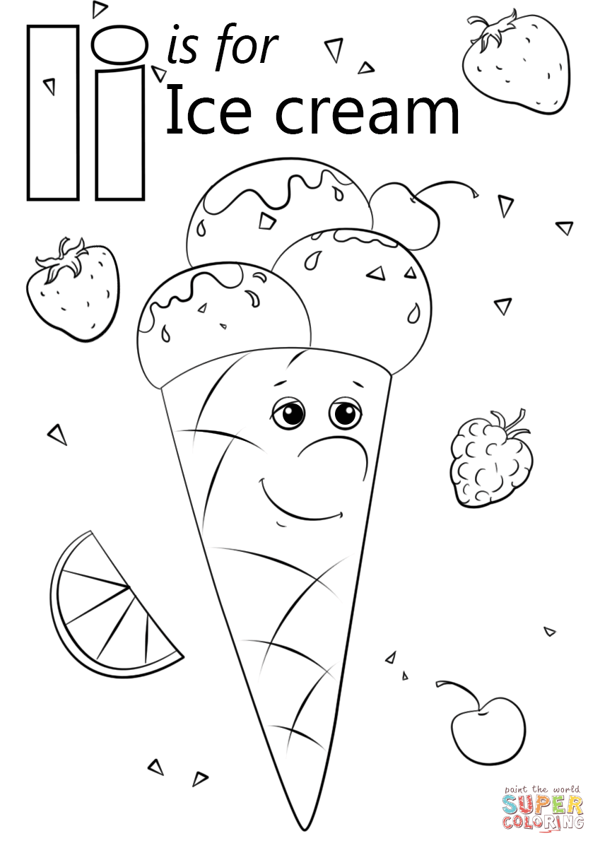 Letter i is for ice cream coloring page free printable coloring pages