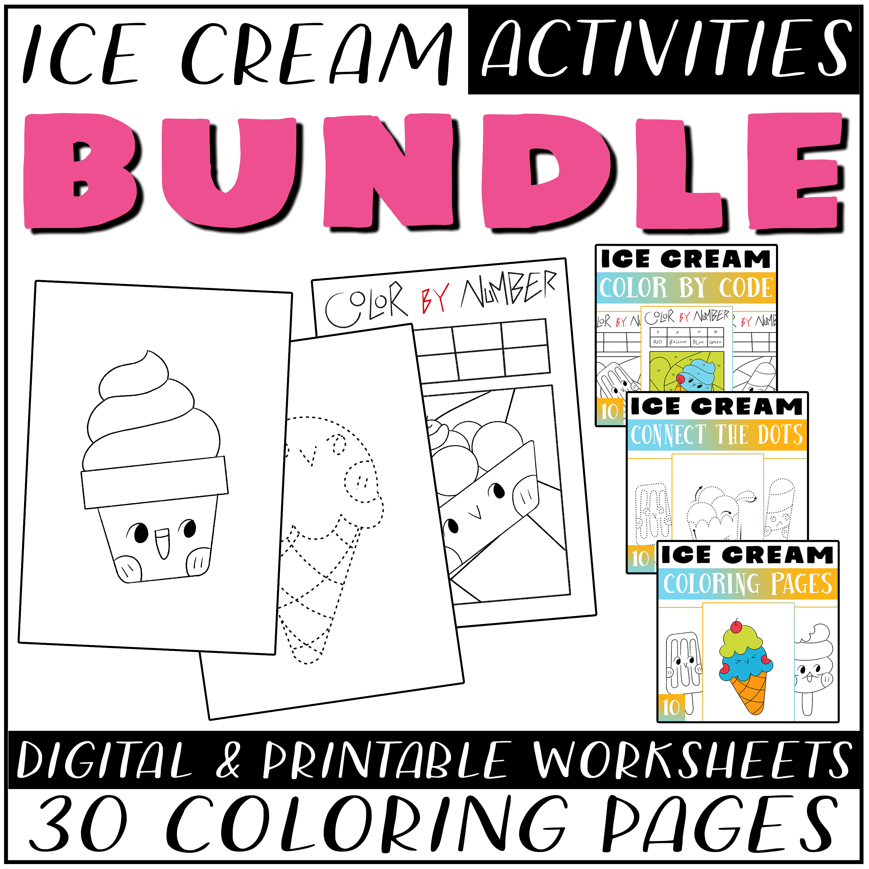 Ice cream activity bundle ice cream coloring pages color by number dot to dot made by teachers