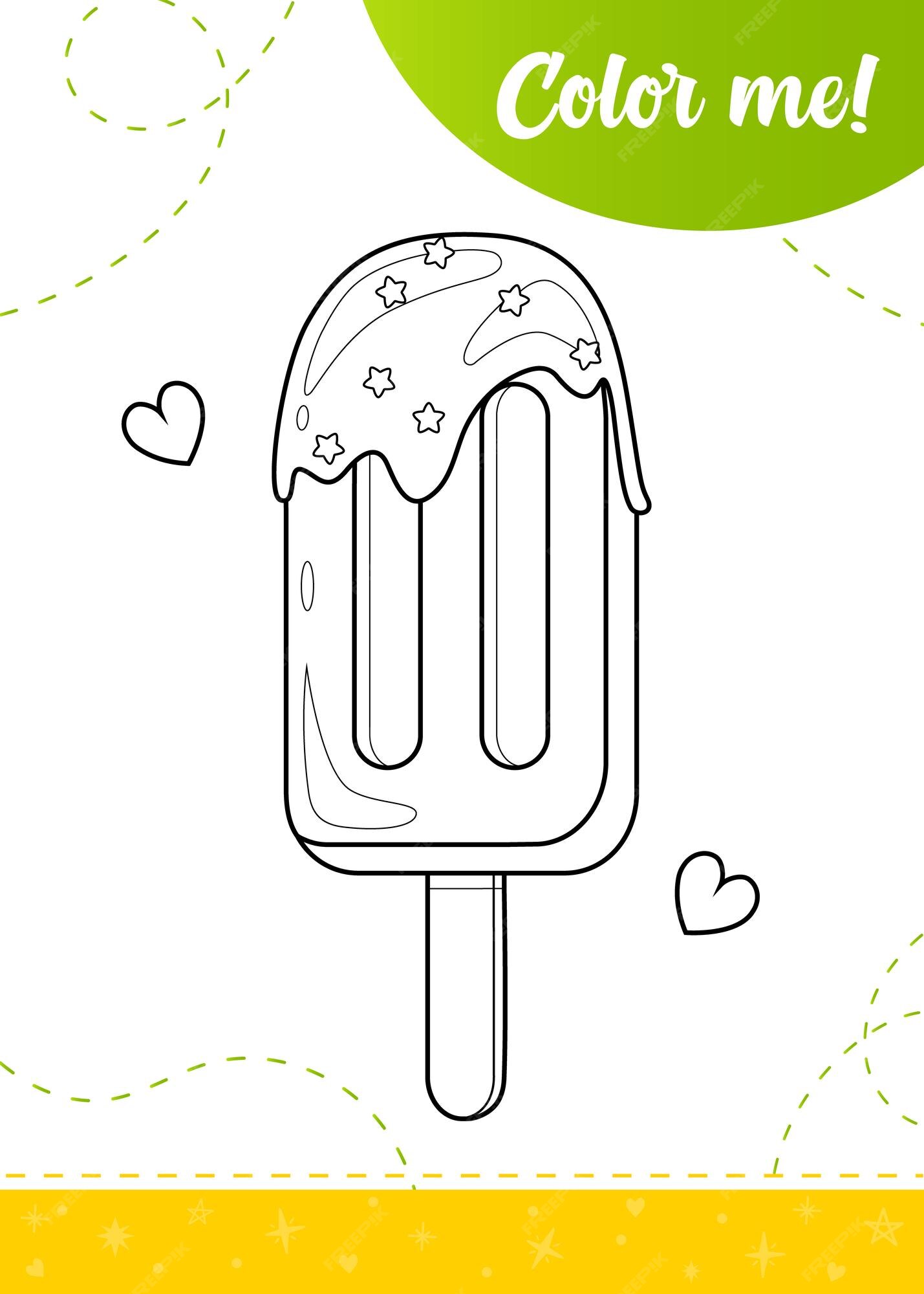 Premium vector coloring page for kids with yummy ice cream a printable worksheet vector illustration