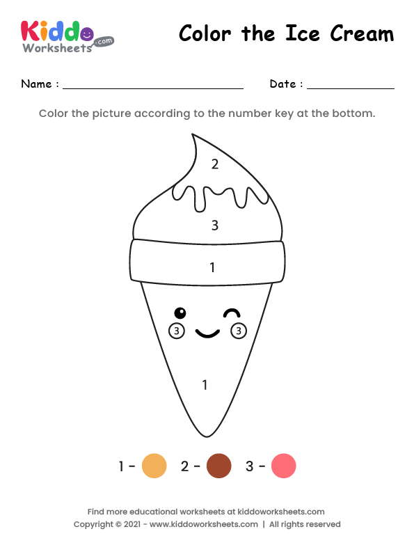 Free printable color the ice cream worksheet