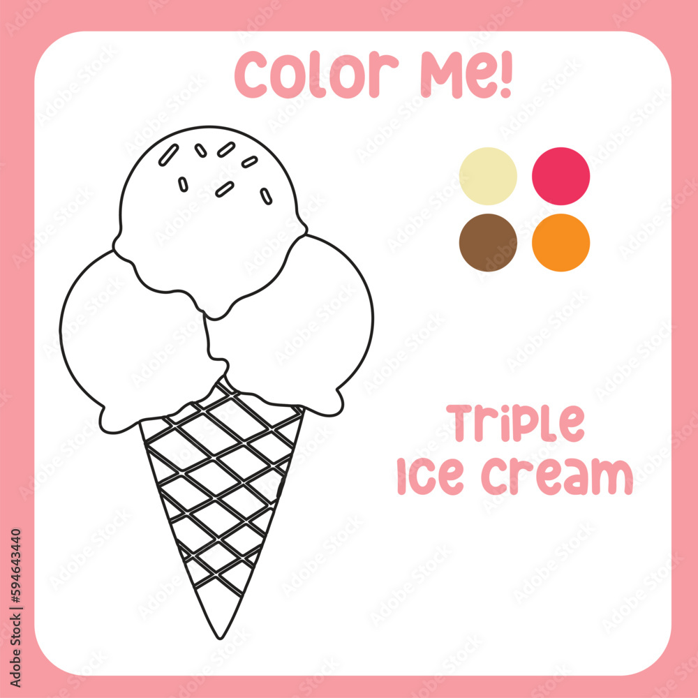 Coloring activity for children educational coloring worksheet printable coloring page or sheet outline of ice cream on white background practice worksheet for school and kindergarten vector file vector