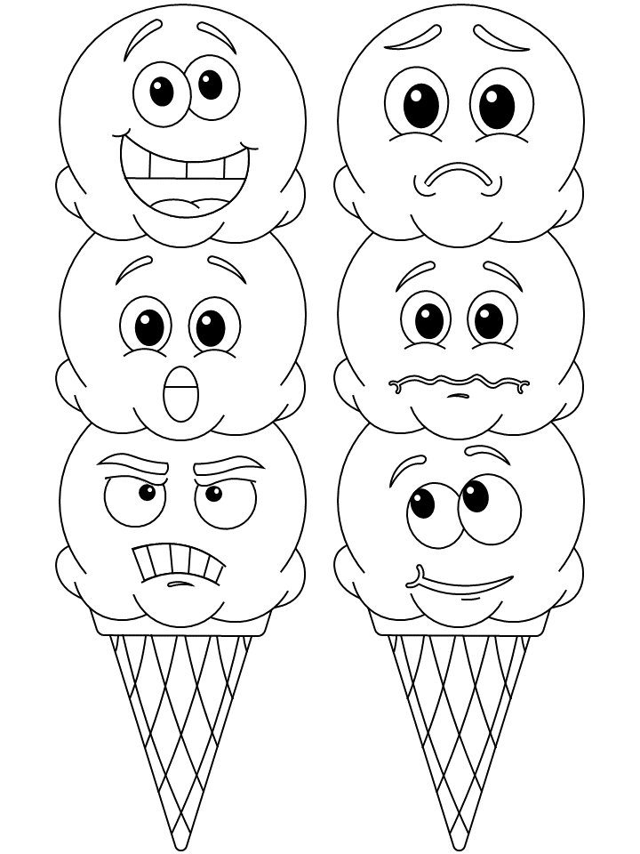 Printable coloring page ice cream emotions