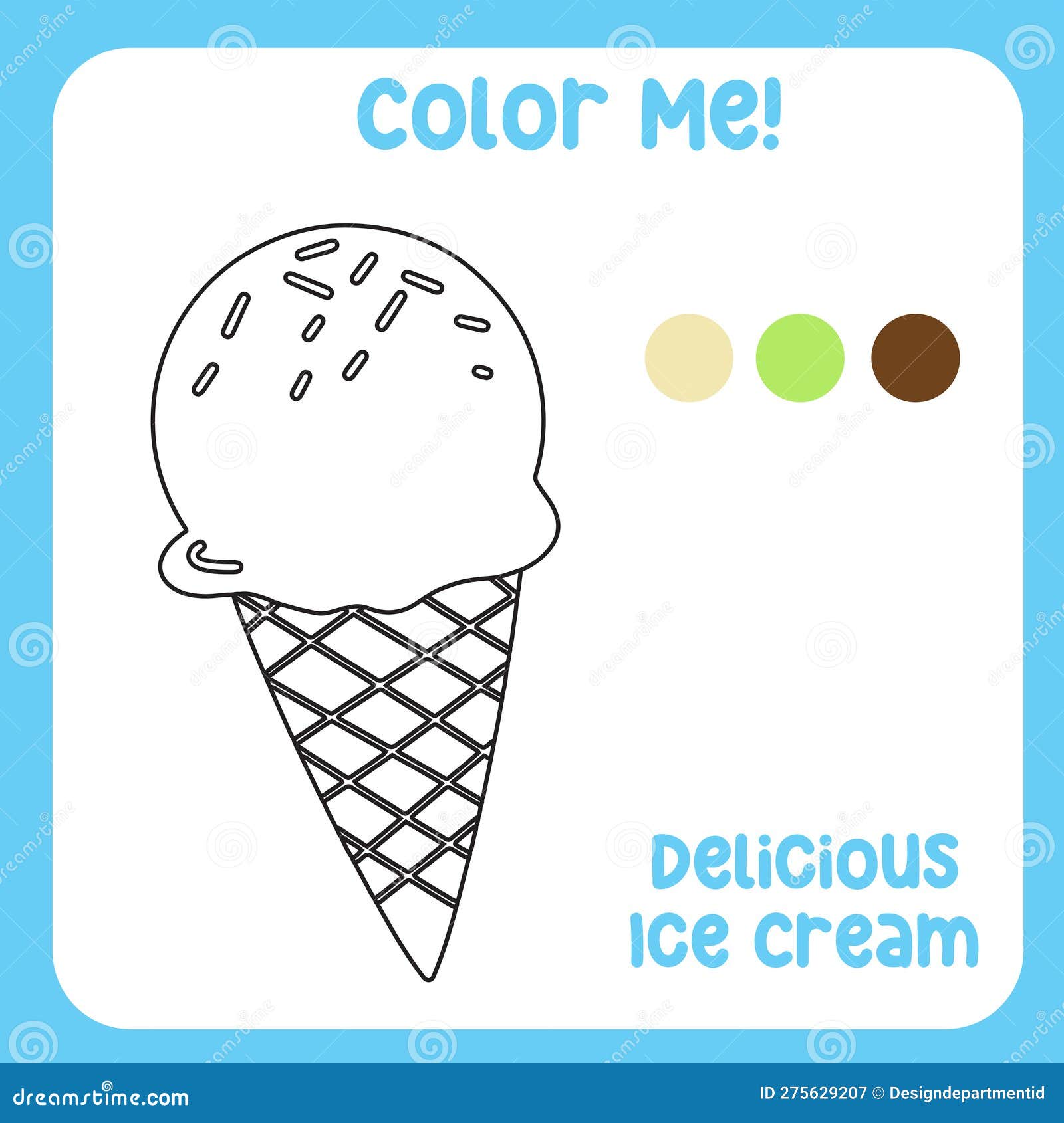 Color me with these colour the chocolate ice cream cone coloring page for kids stock vector