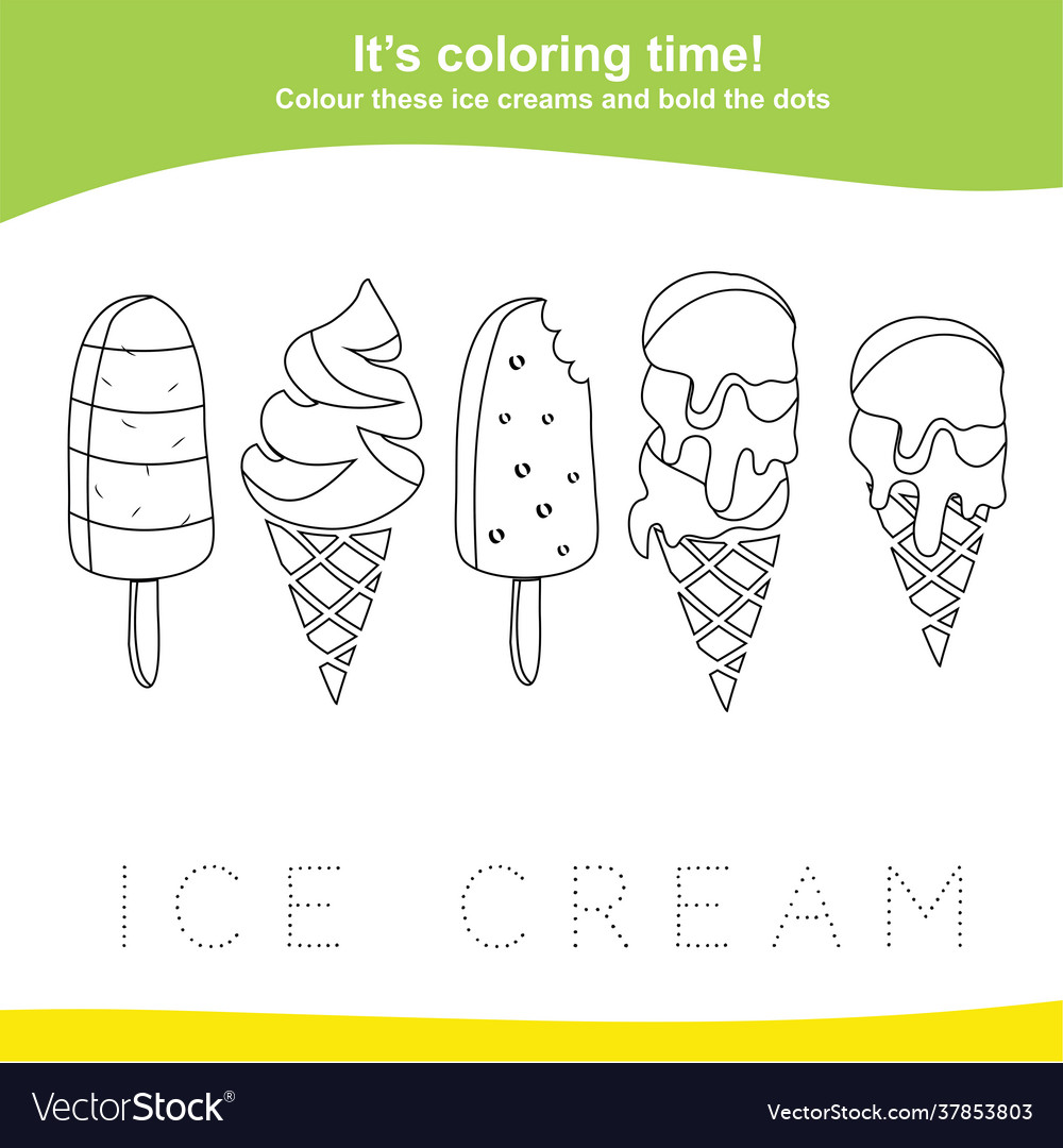 Coloring ice cream worksheet page royalty free vector image