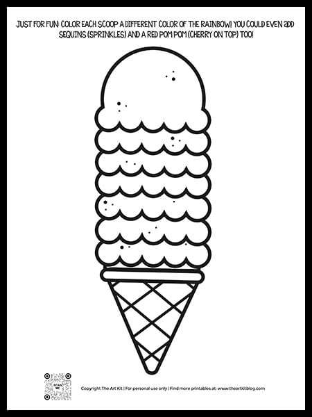 Free printables ice cream coloring pages â the art kit