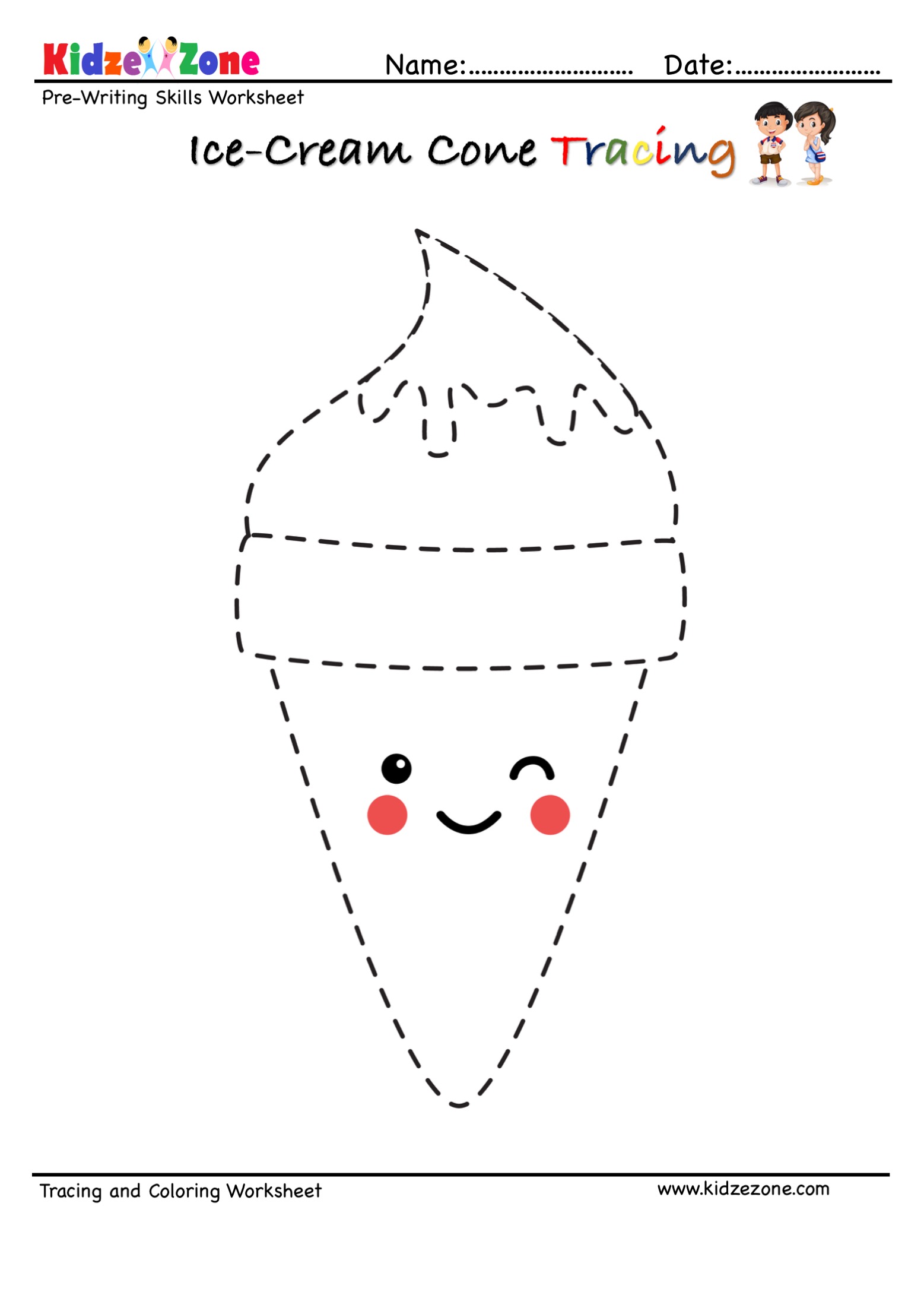 Ice cream tracing and coloring page