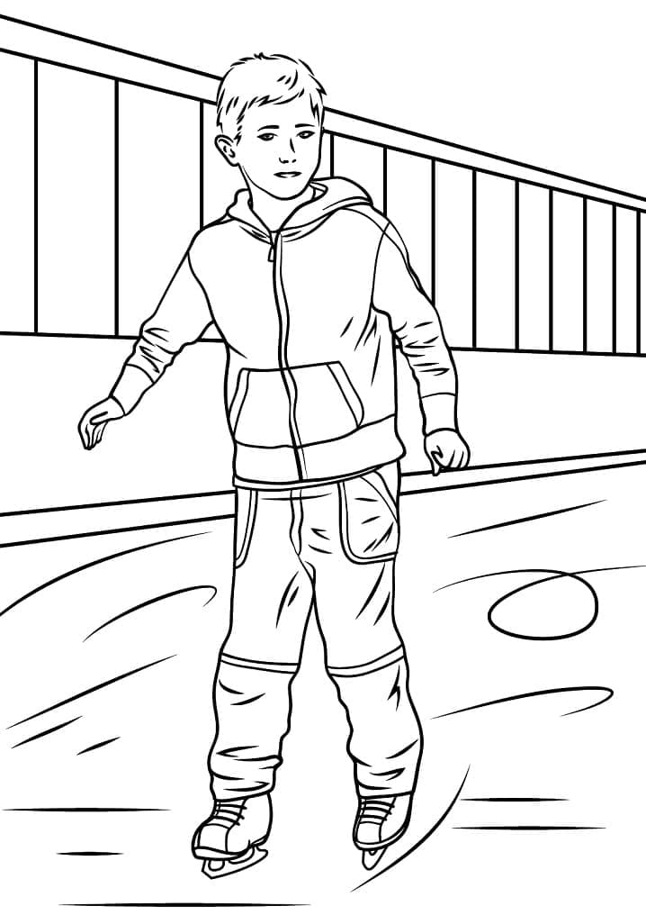 Boy ice skating coloring page