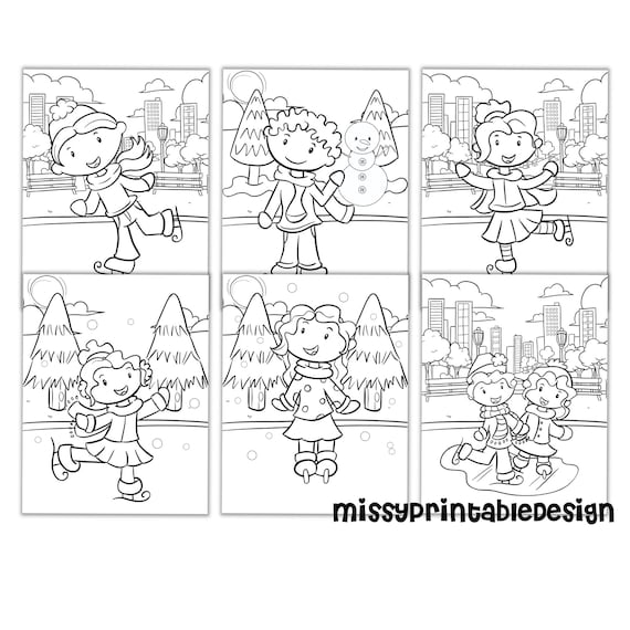 Winter ice skating coloring pages for kids printable ice skating coloring book ice skating birthday party instant download