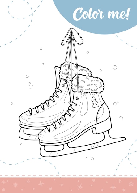 Premium vector coloring page for kids with ice skates a printable worksheet vector illustration