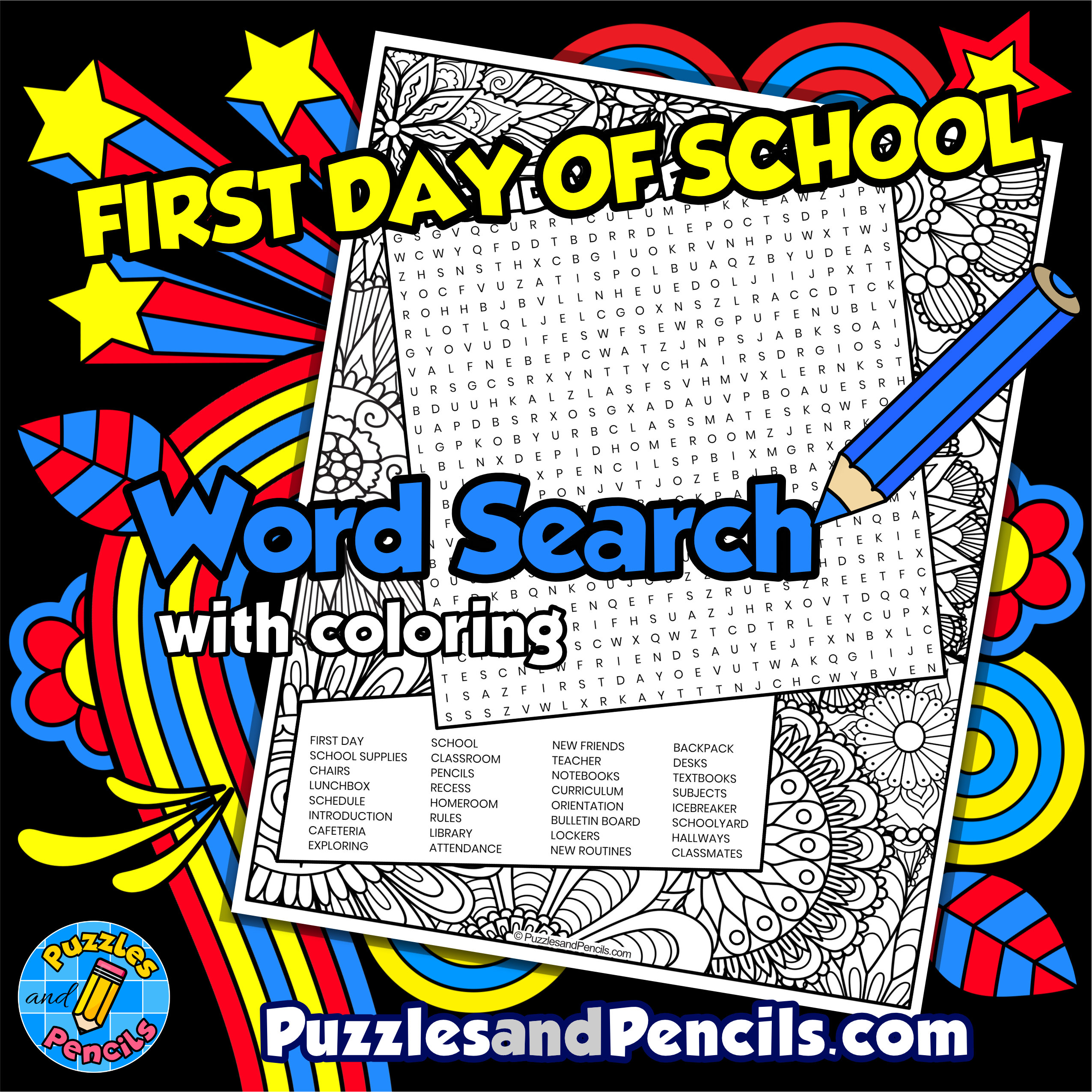 First day of school word search puzzle with coloring back to school wordsearch made by teachers