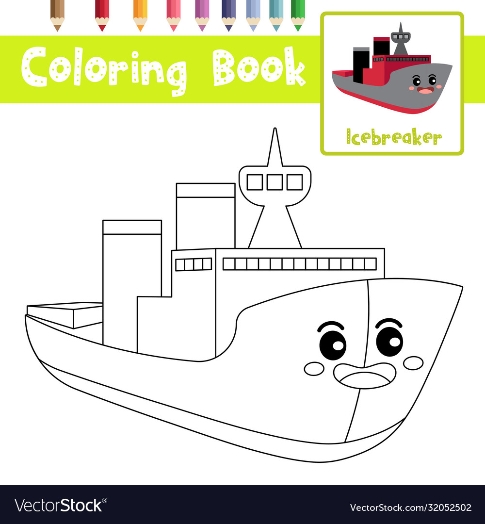 Coloring page icebreaker cartoon character vector image