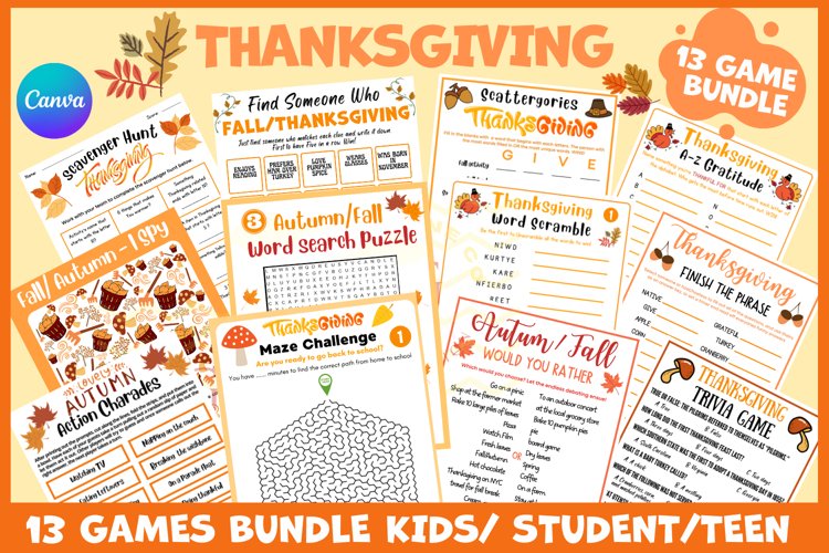 Printable thanksgiving game bundle activity coloring pages