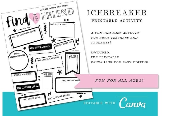 Elementary ice breaker game editable worksheet pdf printable download now