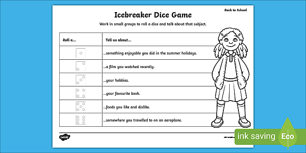 Back to school ice breaker worksheet dice game