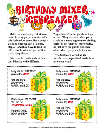 Birthday mixer icebreaker â printable games