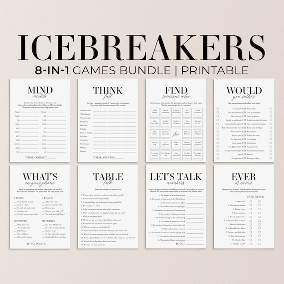 Icebreaker games bundle printable conversation cards dinner party starters icebreaker questions table talk adult icebreaker bingo cards mb