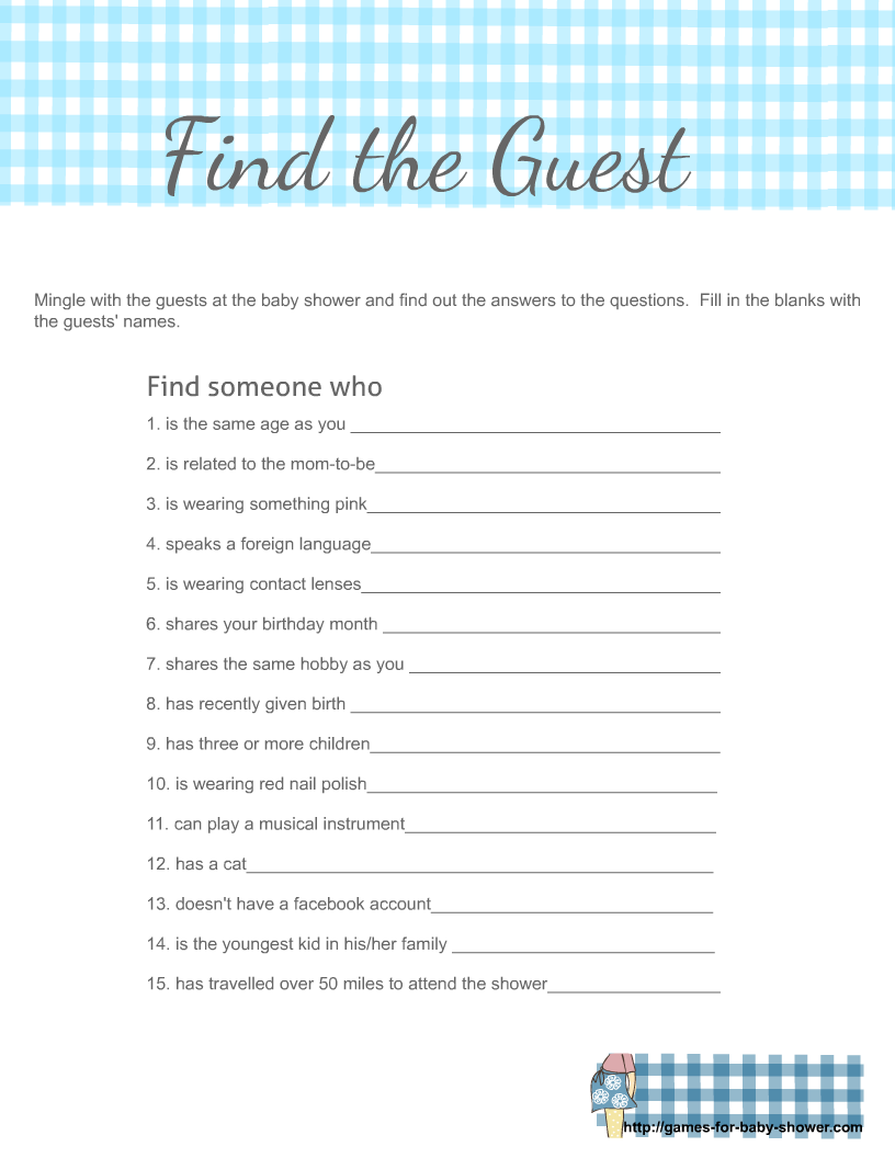 Free printable find the guest icebreaker baby shower game