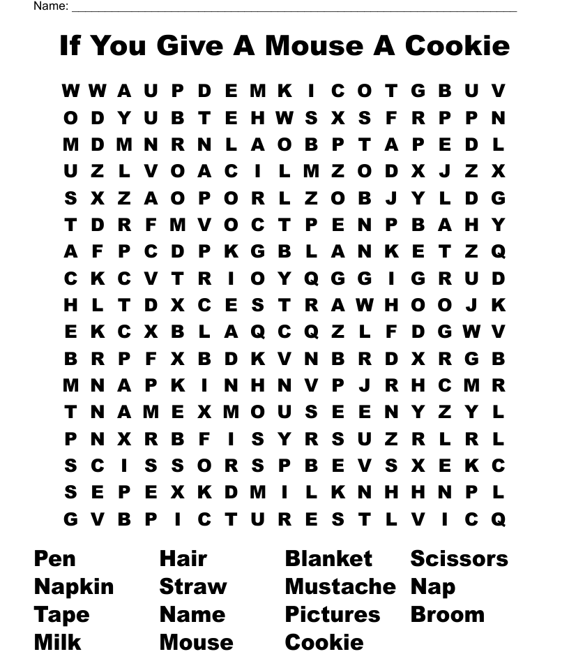 If you give a mouse a cookie word search