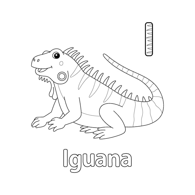 Premium vector iguana alphabet abc coloring page i