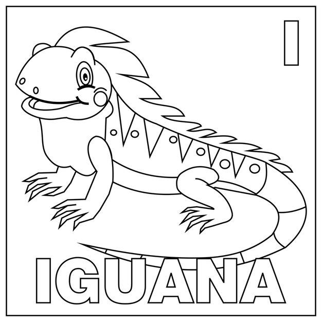 Premium vector coloring book for children alphabet i for iguana vector illustration children coloring page with