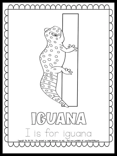 Letter i is for iguana free printable coloring page â the art kit