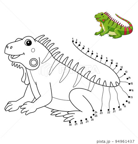 Dot to dot iguana isolated coloring page for kids