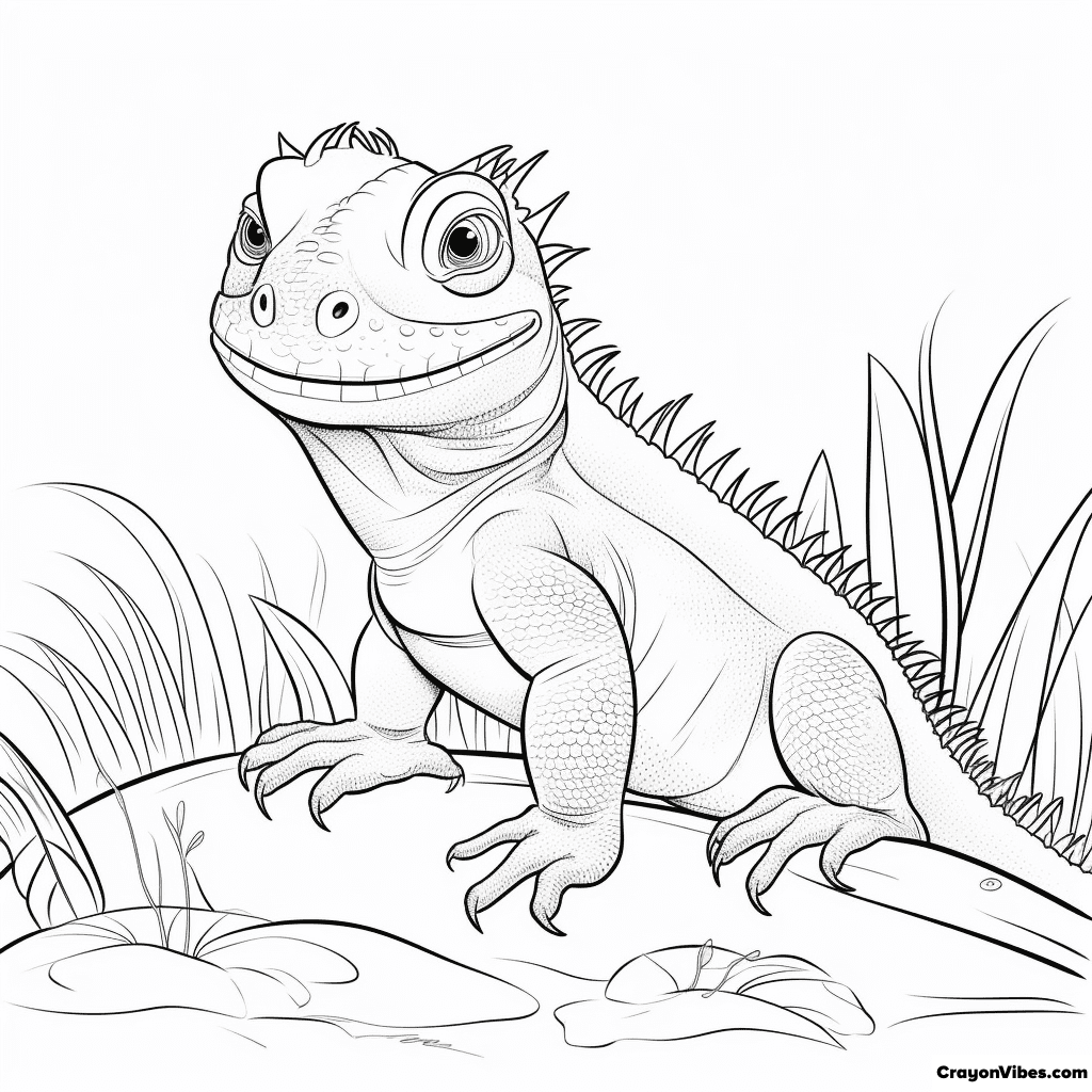 Iguana coloring pages free printable for kids and adults