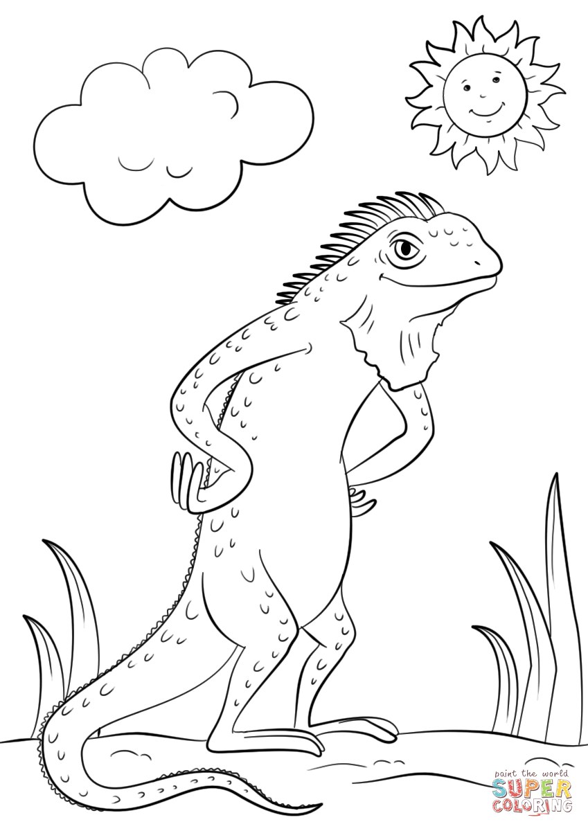 Cartoon iguana coloring page free printable coloring pages