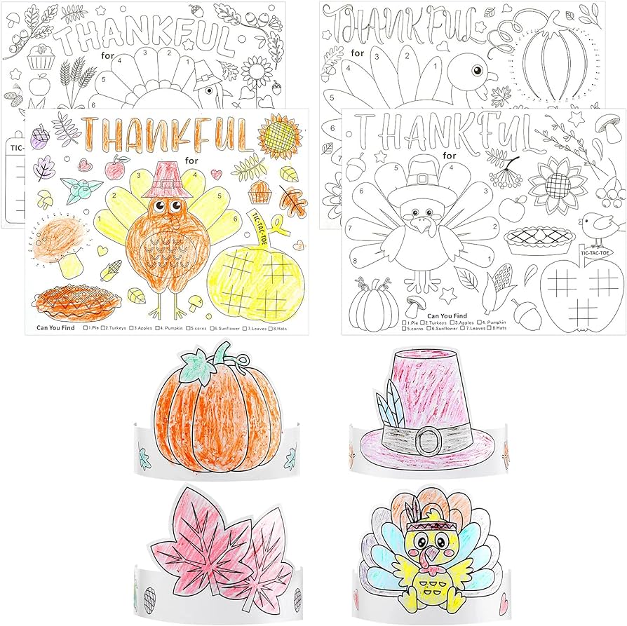 Buy pieces thanksgivg placemats for kids thanksgivg colorg headbands thanksgivg colorg paper placemats thanksgivg table mats colorg activities for thankful school holiday craft activity onle at low prices dia