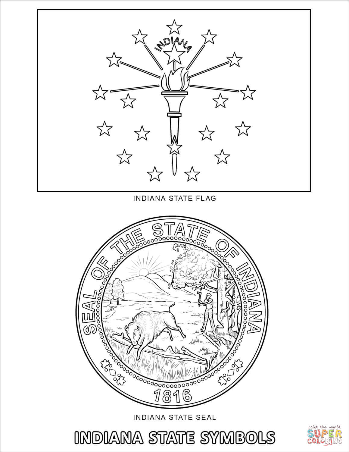 Indiana state symbols coloring page free printable coloring pages