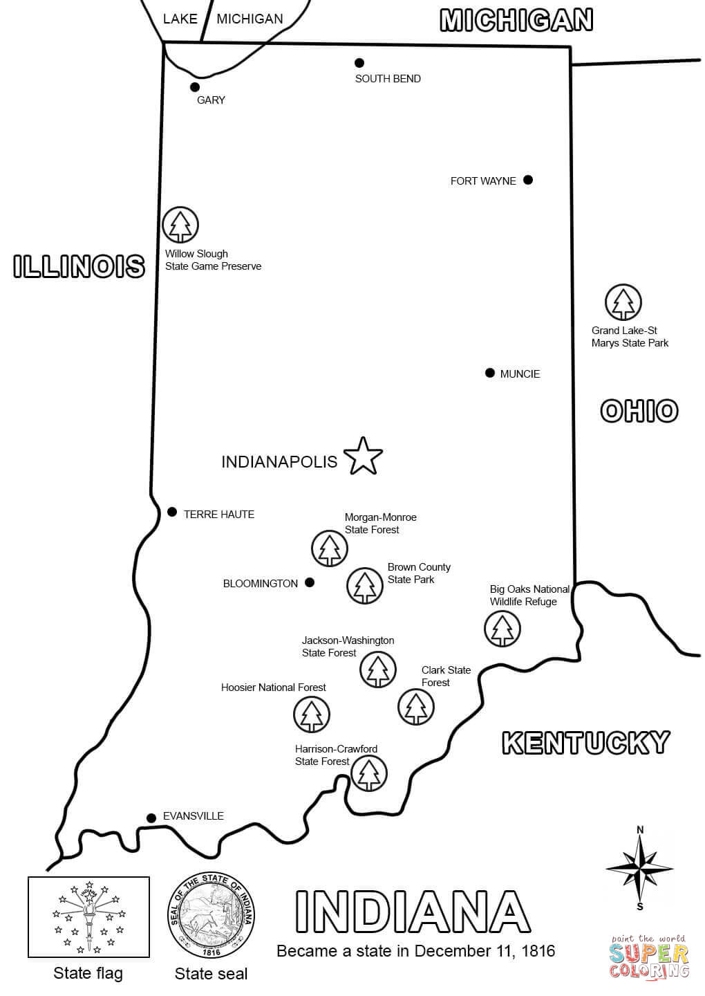 Indiana map coloring page free printable coloring pages