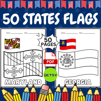 Us state flags coloring pages states flags coloring sheets by qetsy