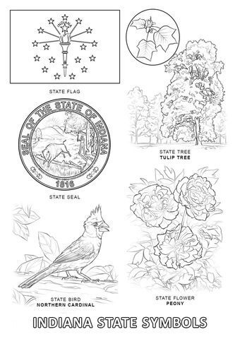 Indiana state symbols coloring page flag coloring pages state symbols coloring pages