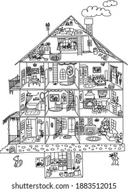 Thousand colouring page house royalty