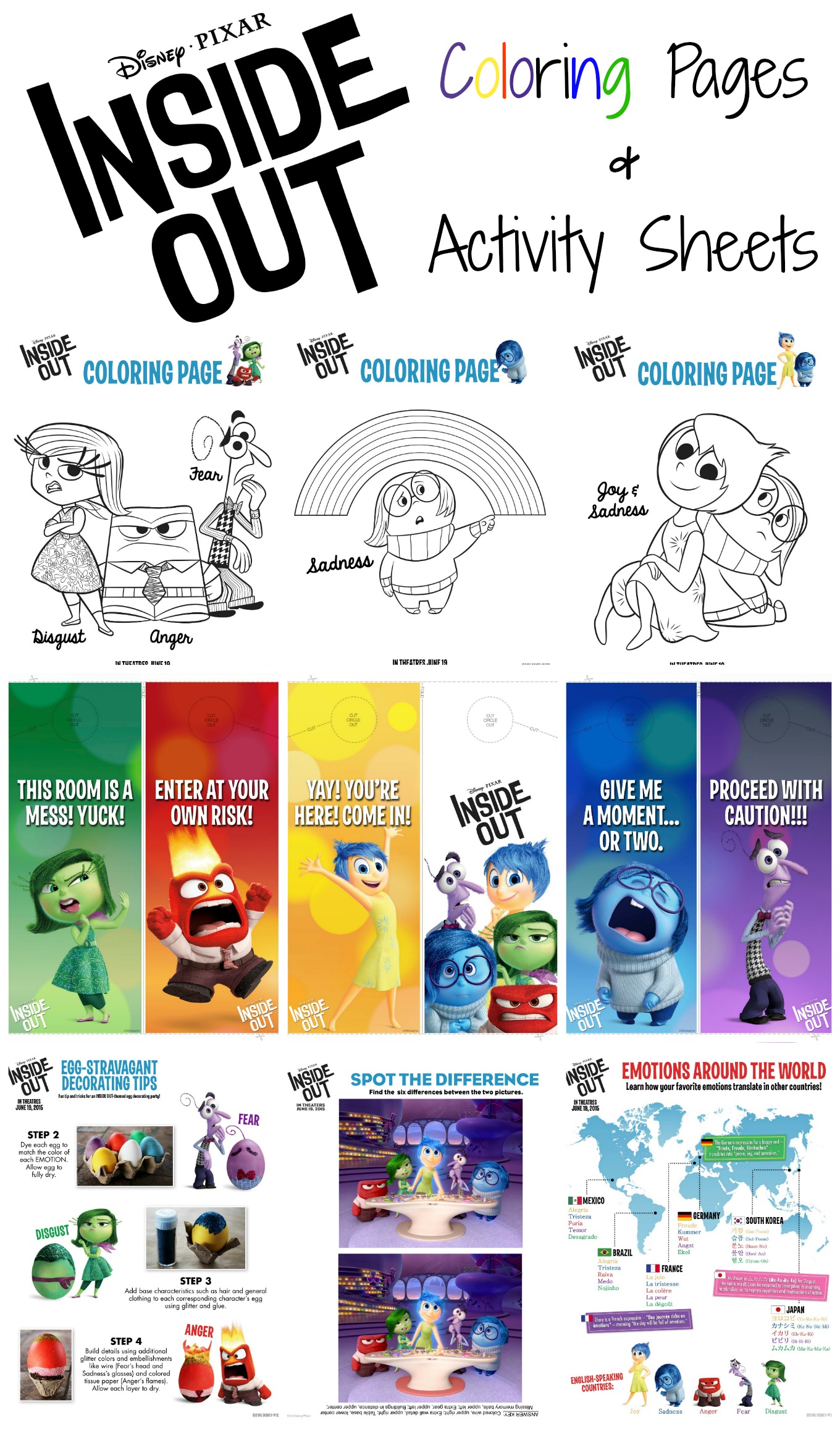 Disneyâpixar inside out activity sheets