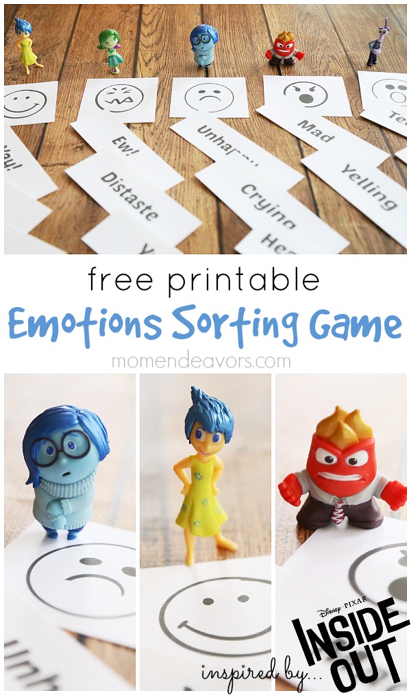 Printable emotions sorting game inspired by disney