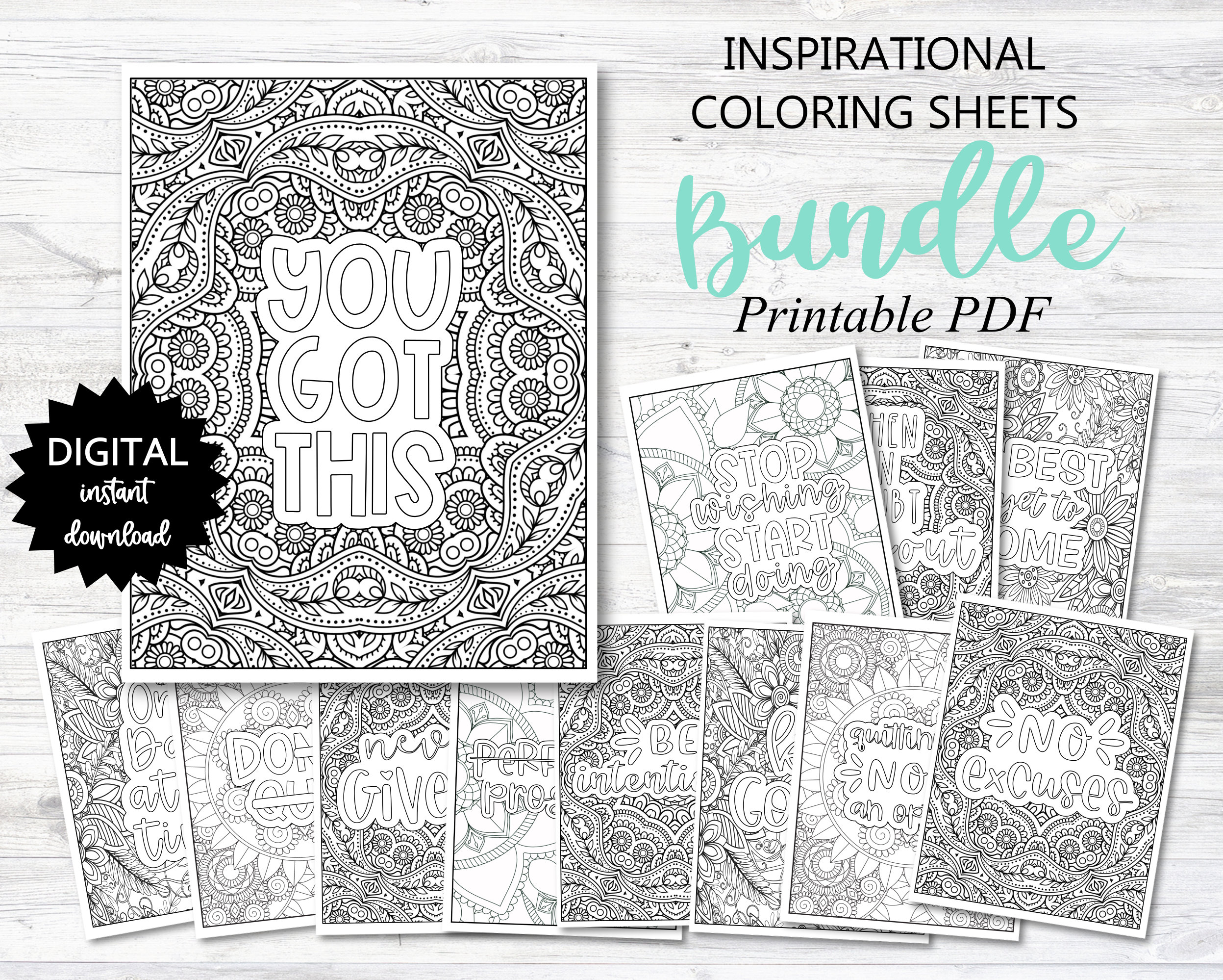 Inspirational coloring sheets bundle printables inspirational coloring pages included printable o