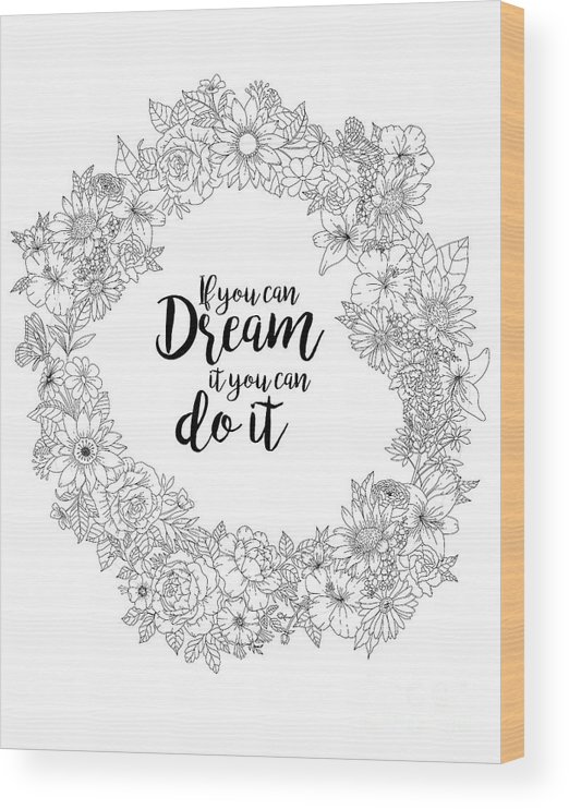 Flower wreath inspirational coloring page dream wood print by lisa brando