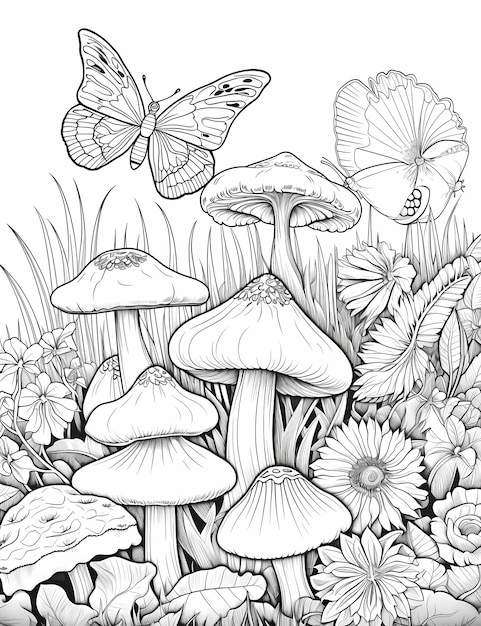 Premium ai image wildlife intricate adult coloring pages animals flowers and butterflies