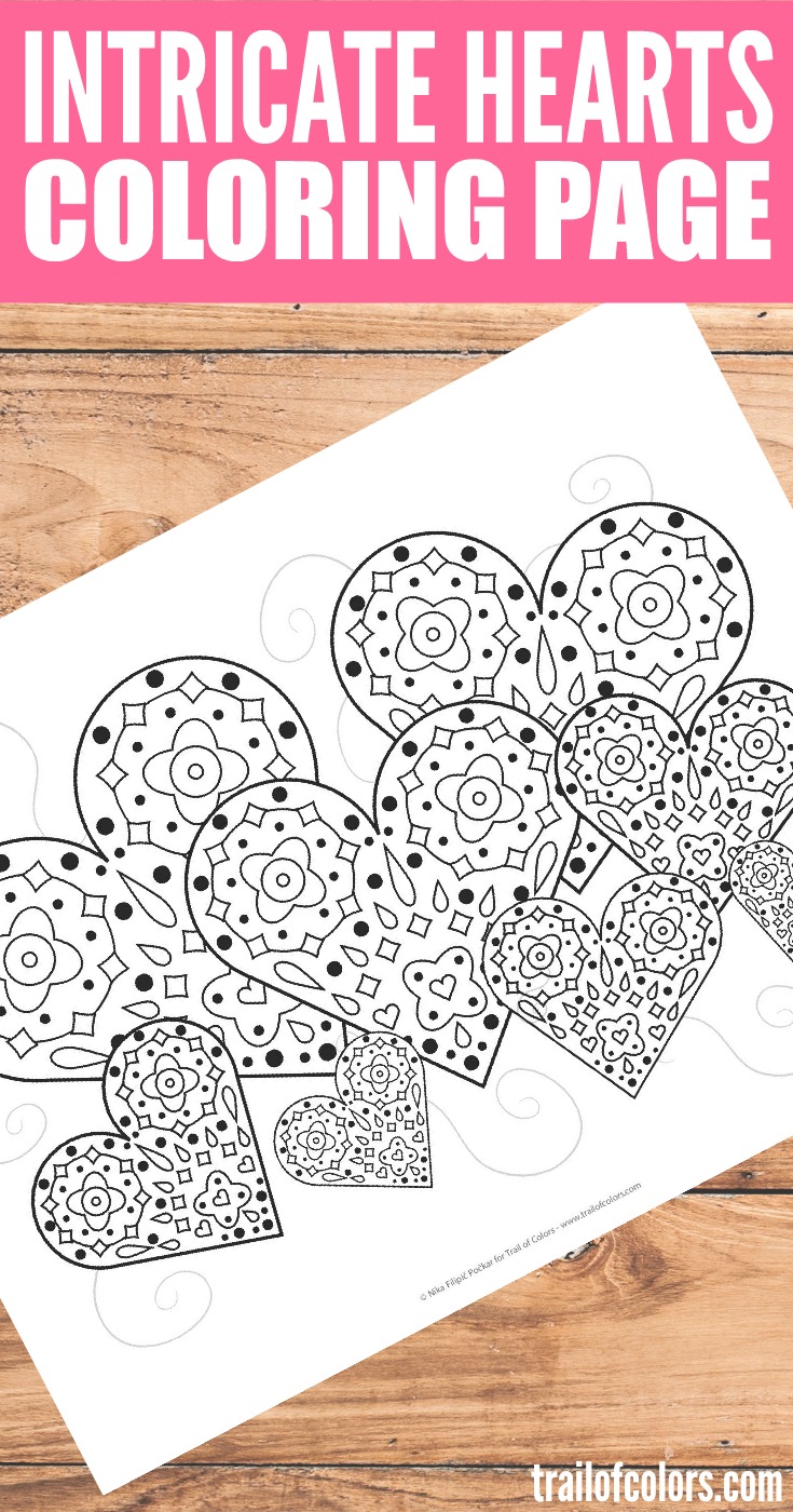 Intricate hearts coloring page