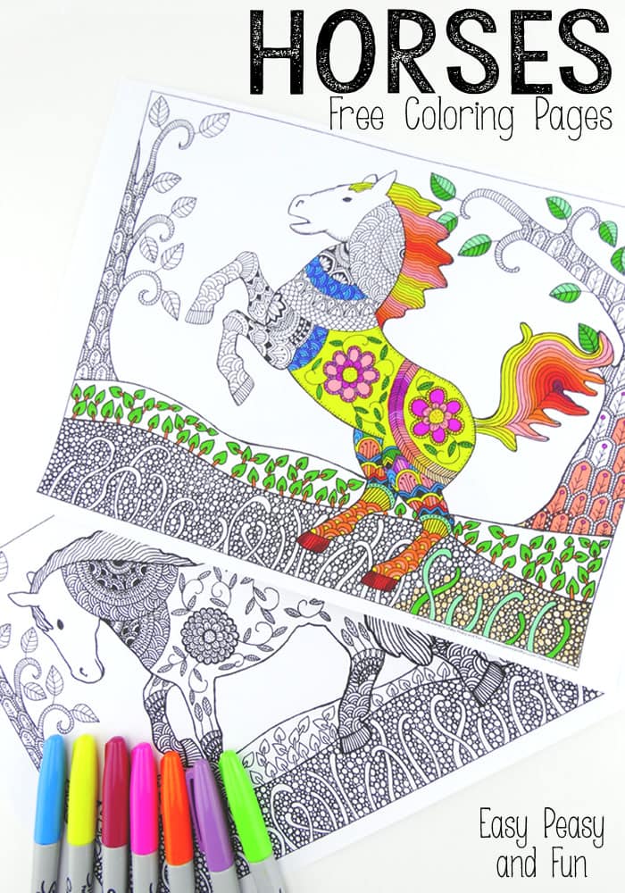 Intricate horses coloring pages for adults