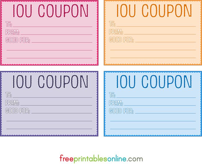 Colorful free printable iou coupons